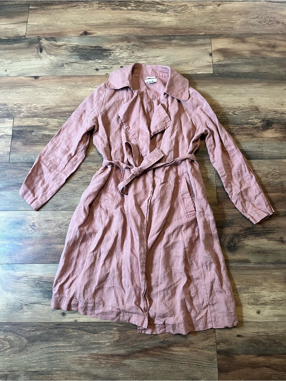 Catherine Malandrino Pink Linen Belted Trench Coat Wrap Dusty Rose Size Small